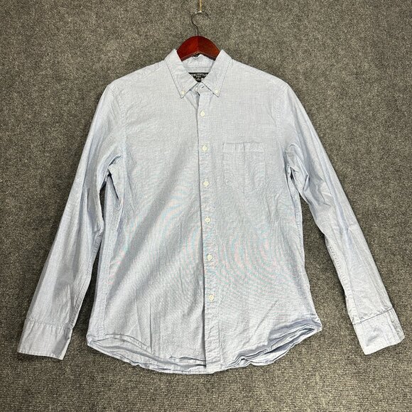 J Crew Shirt Mens Medium Mercantile Flex Blue Chambray Cotton Stretch Button Dow - Picture 1 of 8